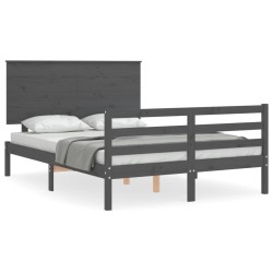 vidaXL Massivholzbett mit Kopfteil Grau 140x190 cm