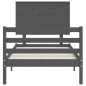 vidaXL Massivholzbett mit Kopfteil Grau 90x200 cm vidaXL Massivholzbett mit Kopfteil Grau 90x200 cm