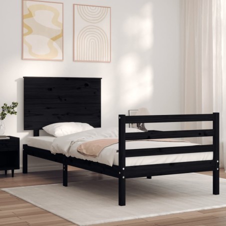 vidaXL Massivholzbett mit Kopfteil Schwarz 100x200 cm