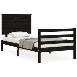 vidaXL Massivholzbett mit Kopfteil Schwarz 100x200 cm