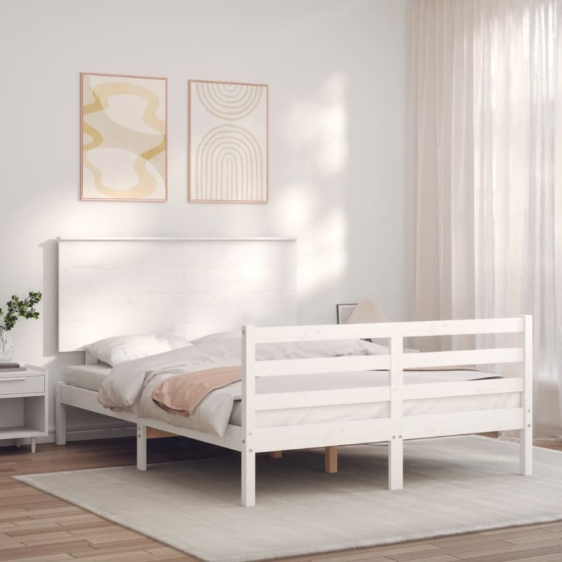 vidaXL Massivholzbett mit Kopfteil Weiß 120x200 cm vidaXL Massivholzbett mit Kopfteil Weiß 120x200 cm