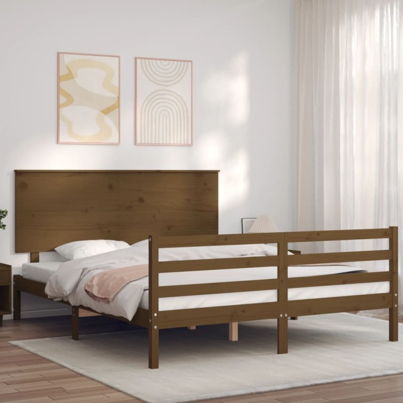 vidaXL Massivholzbett mit Kopfteil Honigbraun vidaXL Massivholzbett mit Kopfteil Honigbraun