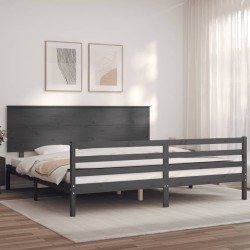 vidaXL Massivholzbett mit Kopfteil Grau 200x200 cm