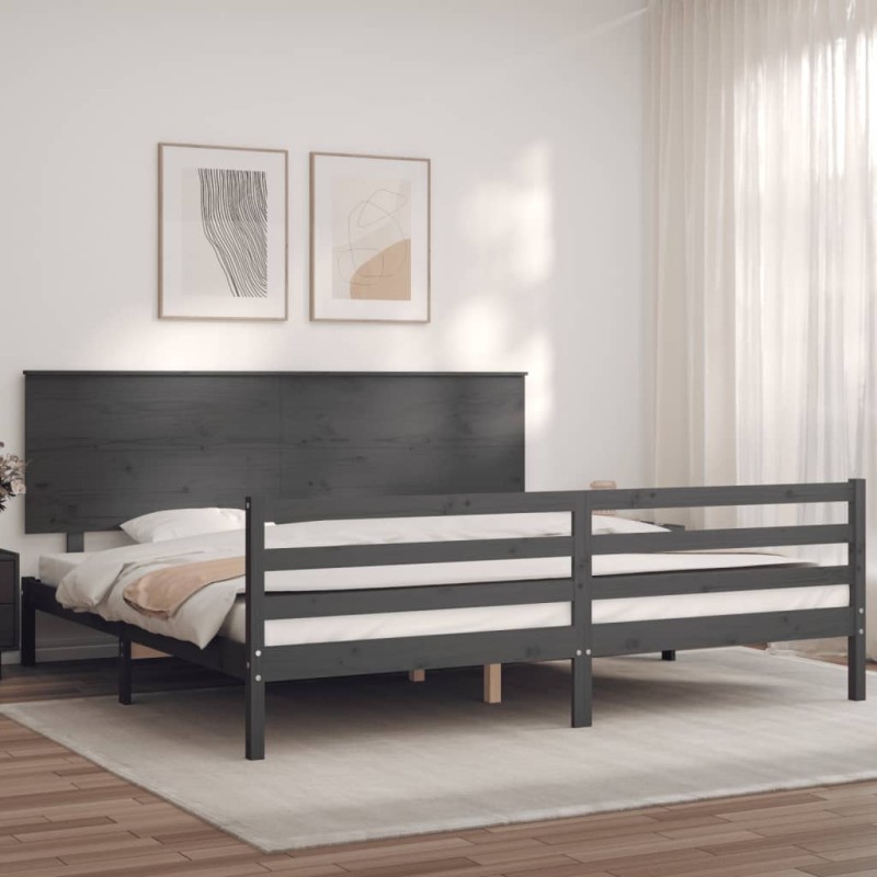 vidaXL Massivholzbett mit Kopfteil Grau 200x200 cm vidaXL Massivholzbett mit Kopfteil Grau 200x200 cm