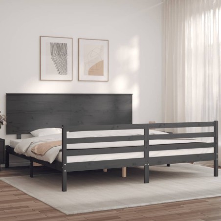 vidaXL Massivholzbett mit Kopfteil Grau 200x200 cm