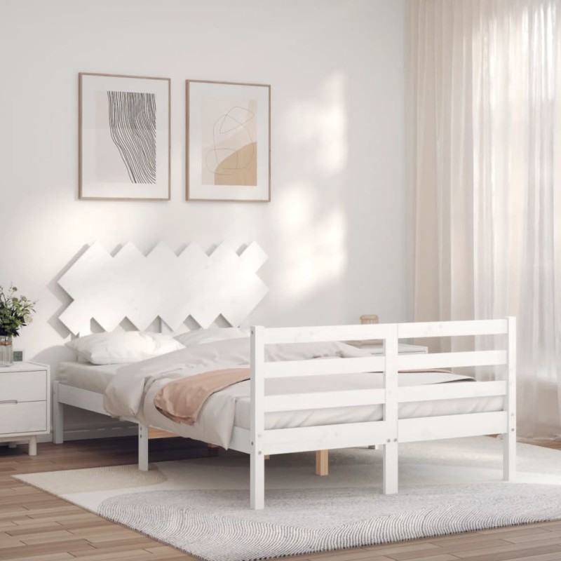 vidaXL Massivholzbett mit Kopfteil Weiß vidaXL Massivholzbett mit Kopfteil Weiß