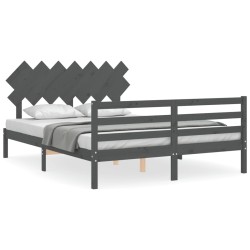 vidaXL Massivholzbett mit Kopfteil Grau 140x200 cm