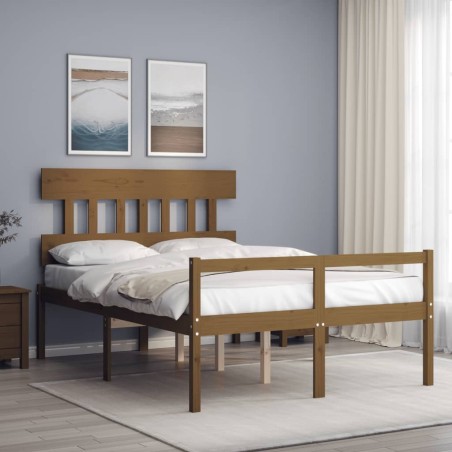 vidaXL Massivholzbett mit Kopfteil Honigbraun 140x190 cm