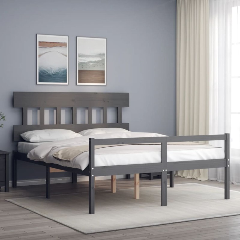 vidaXL Massivholzbett mit Kopfteil Grau vidaXL Massivholzbett mit Kopfteil Grau