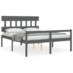 vidaXL Massivholzbett mit Kopfteil Grau 160x200 cm