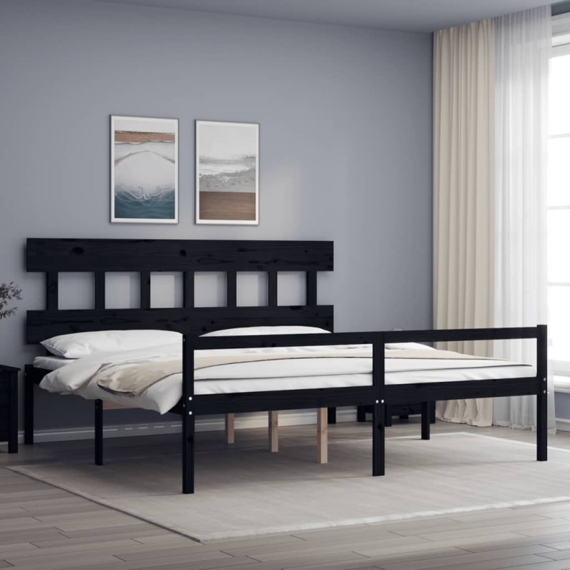 vidaXL Massivholzbett mit Kopfteil Schwarz vidaXL Massivholzbett mit Kopfteil Schwarz