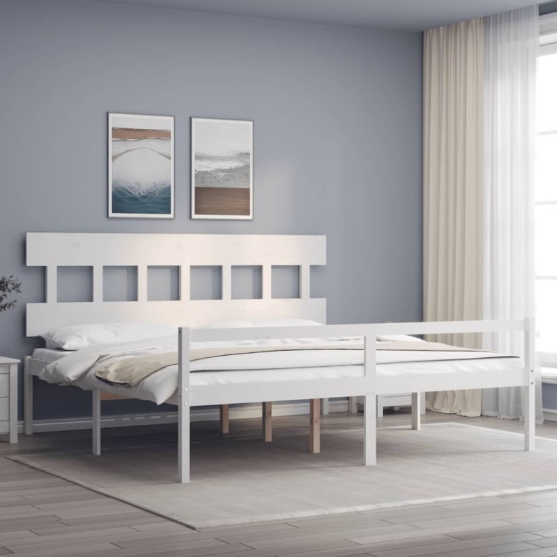 vidaXL Massivholzbett mit Kopfteil Weiß 200x200 cm vidaXL Massivholzbett mit Kopfteil Weiß 200x200 cm