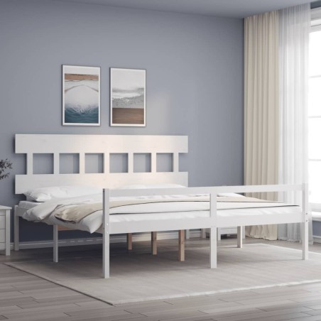 vidaXL Massivholzbett mit Kopfteil Weiß 200x200 cm