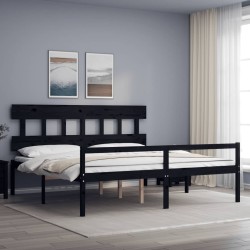 vidaXL Massivholzbett mit Kopfteil Schwarz 200x200 cm