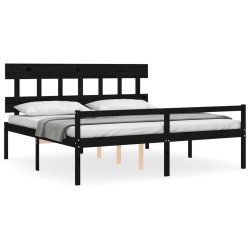 vidaXL Massivholzbett mit Kopfteil Schwarz 200x200 cm