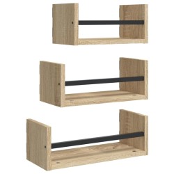 vidaXL 3-tlg. Wandregal-Set mit Stangen Sonoma-Eiche Holzwerkstoff
