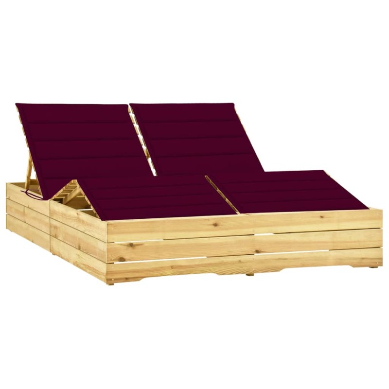 vidaXL Doppel-Sonnenliege mit Weinroten Auflagen Kiefer Imprägniert vidaXL Doppel-Sonnenliege mit Weinroten Auflagen Kiefer Imprägniert