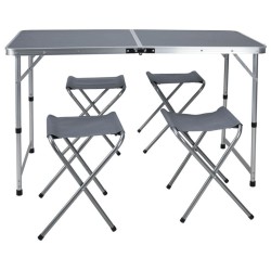 Redcliffs Campingtisch mit 4 Stühlen Klappbar 120x60x70 cm Grau
