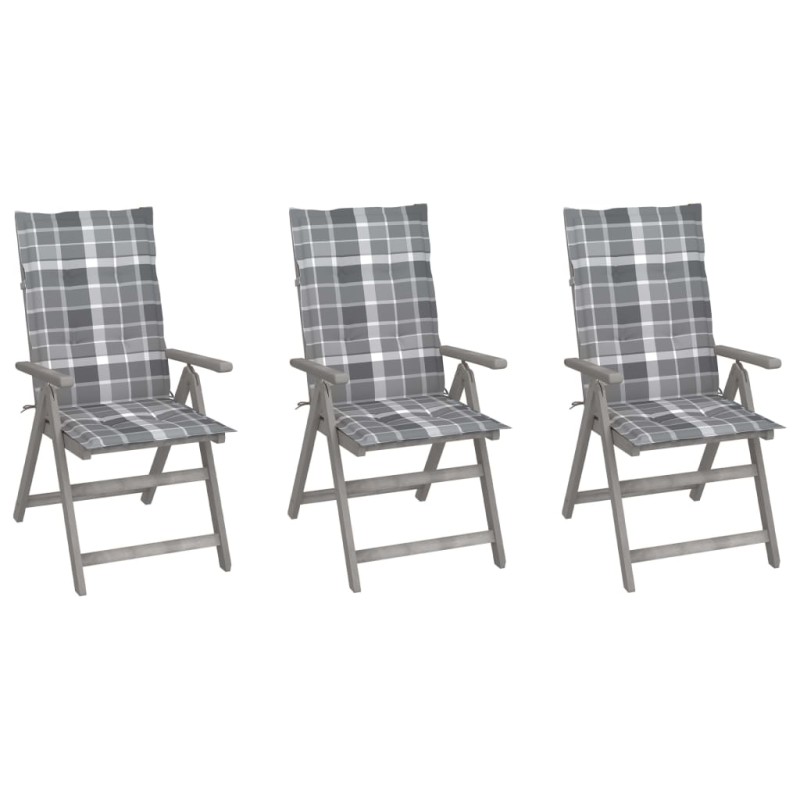 vidaXL Verstellbare Gartenstühle 3 Stk. mit Auflagen Massivholz Akazie vidaXL Verstellbare Gartenstühle 3 Stk. mit Auflagen Massivholz Akazie