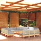 vidaXL 14-tlg. Garten-Lounge-Set mit Grauen Kissen Kiefer Massivholz vidaXL 14-tlg. Garten-Lounge-Set mit Grauen Kissen Kiefer Massivholz