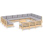 vidaXL 14-tlg. Garten-Lounge-Set mit Grauen Kissen Kiefer Massivholz vidaXL 14-tlg. Garten-Lounge-Set mit Grauen Kissen Kiefer Massivholz