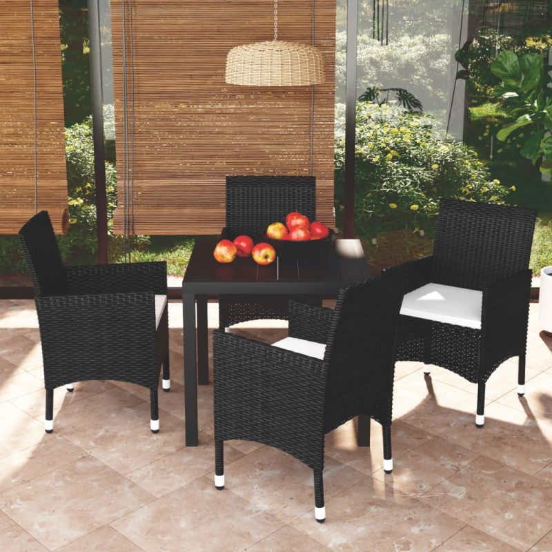 vidaXL 5-tlg. Garten-Essgruppe mit Kissen Poly Rattan Schwarz vidaXL 5-tlg. Garten-Essgruppe mit Kissen Poly Rattan Schwarz
