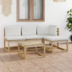 vidaXL 5-tlg. Garten-Lounge-Set mit Creme Kissen
