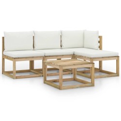 vidaXL 5-tlg. Garten-Lounge-Set mit Creme Kissen