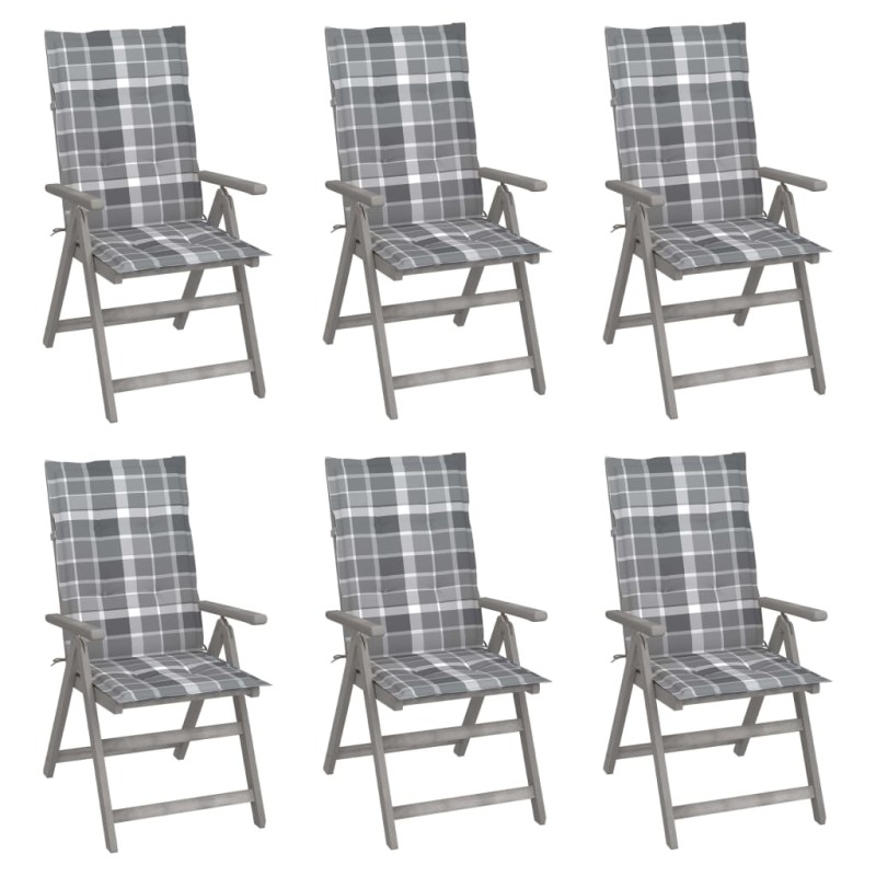 vidaXL Verstellbare Gartenstühle 6 Stk. mit Auflagen Massivholz Akazie vidaXL Verstellbare Gartenstühle 6 Stk. mit Auflagen Massivholz Akazie