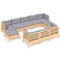vidaXL 10-tlg. Garten-Lounge-Set mit Grauen Kissen Kiefer Massivholz vidaXL 10-tlg. Garten-Lounge-Set mit Grauen Kissen Kiefer Massivholz