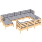 vidaXL 10-tlg. Garten-Lounge-Set mit Grauen Kissen Kiefer Massivholz vidaXL 10-tlg. Garten-Lounge-Set mit Grauen Kissen Kiefer Massivholz