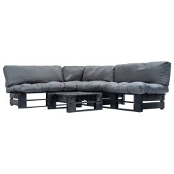 vidaXL 4-tlg. Garten-Lounge-Set aus Paletten mit Grauen Kissen Holz