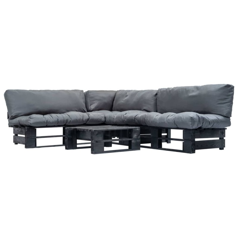 vidaXL 4-tlg. Garten-Lounge-Set aus Paletten mit Grauen Kissen Holz vidaXL 4-tlg. Garten-Lounge-Set aus Paletten mit Grauen Kissen Holz