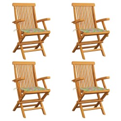 vidaXL Gartenstühle mit Blattmuster-Kissen 4 Stk. Massivholz Teak