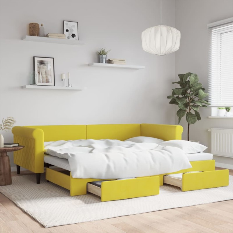 vidaXL Tagesbett Ausziehbar mit Schubladen Gelb 90x200 cm Samt vidaXL Tagesbett Ausziehbar mit Schubladen Gelb 90x200 cm Samt