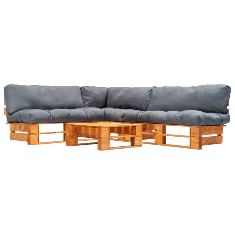 vidaXL 4-tlg. Garten-Lounge-Set aus Paletten mit Grauen Kissen Holz vidaXL 4-tlg. Garten-Lounge-Set aus Paletten mit Grauen Kissen Holz