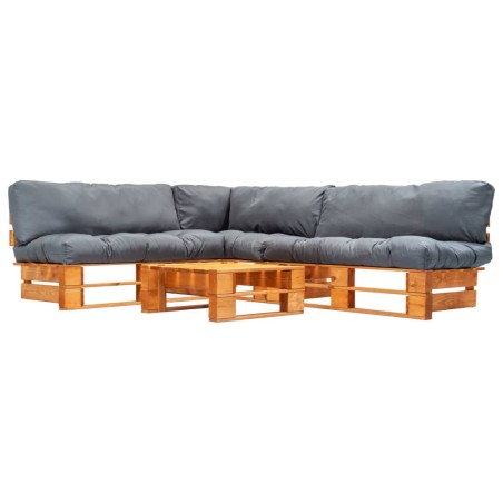 vidaXL 4-tlg. Garten-Lounge-Set aus Paletten mit Grauen Kissen Holz
