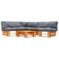vidaXL 4-tlg. Garten-Lounge-Set aus Paletten mit Grauen Kissen Holz vidaXL 4-tlg. Garten-Lounge-Set aus Paletten mit Grauen Kissen Holz