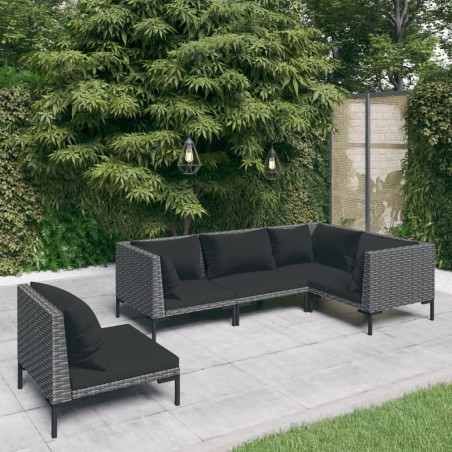 vidaXL 5-tlg. Garten-Lounge-Set mit Auflagen Poly Rattan Dunkelgrau