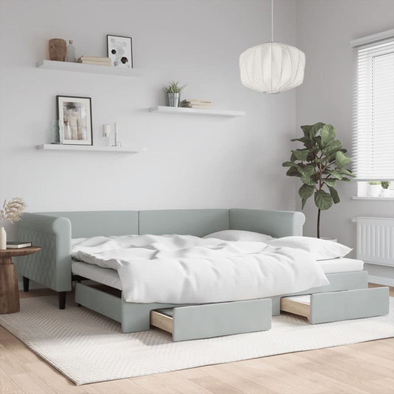 vidaXL Tagesbett Ausziehbar mit Schubladen Hellgrau 100x200 cm Samt vidaXL Tagesbett Ausziehbar mit Schubladen Hellgrau 100x200 cm Samt