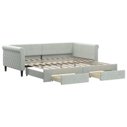 vidaXL Tagesbett Ausziehbar mit Schubladen Hellgrau 100x200 cm Samt