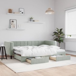 vidaXL Tagesbett Ausziehbar mit Schubladen Hellgrau 80x200 cm Samt