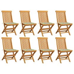 vidaXL Gartenstühle mit Blattmuster-Kissen 8 Stk. Massivholz Teak