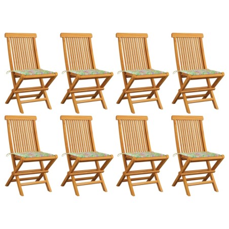 vidaXL Gartenstühle mit Blattmuster-Kissen 8 Stk. Massivholz Teak