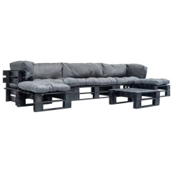 vidaXL 6-tlg. Garten-Lounge-Set aus Paletten mit Grauen Kissen Holz