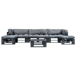 vidaXL 6-tlg. Garten-Lounge-Set aus Paletten mit Grauen Kissen Holz