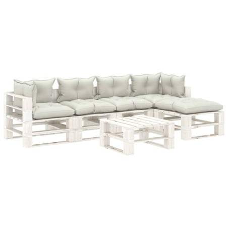  vidaXL 6-tlg. Garten-Lounge-Set Paletten mit Kissen in Beige Holz