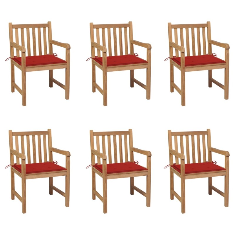 vidaXL Gartenstühle 6 Stk. mit Roten Kissen Massivholz Teak vidaXL Gartenstühle 6 Stk. mit Roten Kissen Massivholz Teak