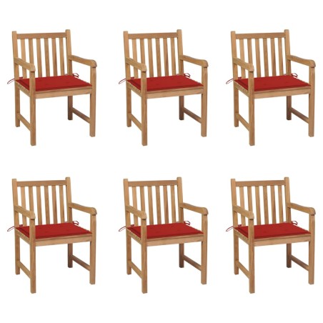 vidaXL Gartenstühle 6 Stk. mit Roten Kissen Massivholz Teak