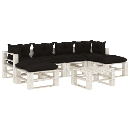  vidaXL 7-tlg. Garten-Lounge-Set Paletten mit Kissen in Schwarz Holz